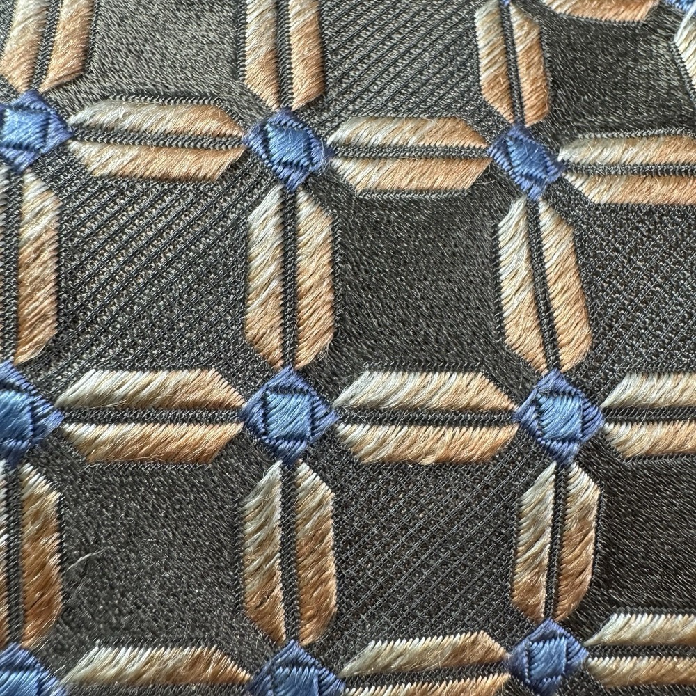 Ermenegildo Zegna Geometric 100% Silk Neck Tie Tan Blue 60 X 3.5 " - Picture 2 of 7